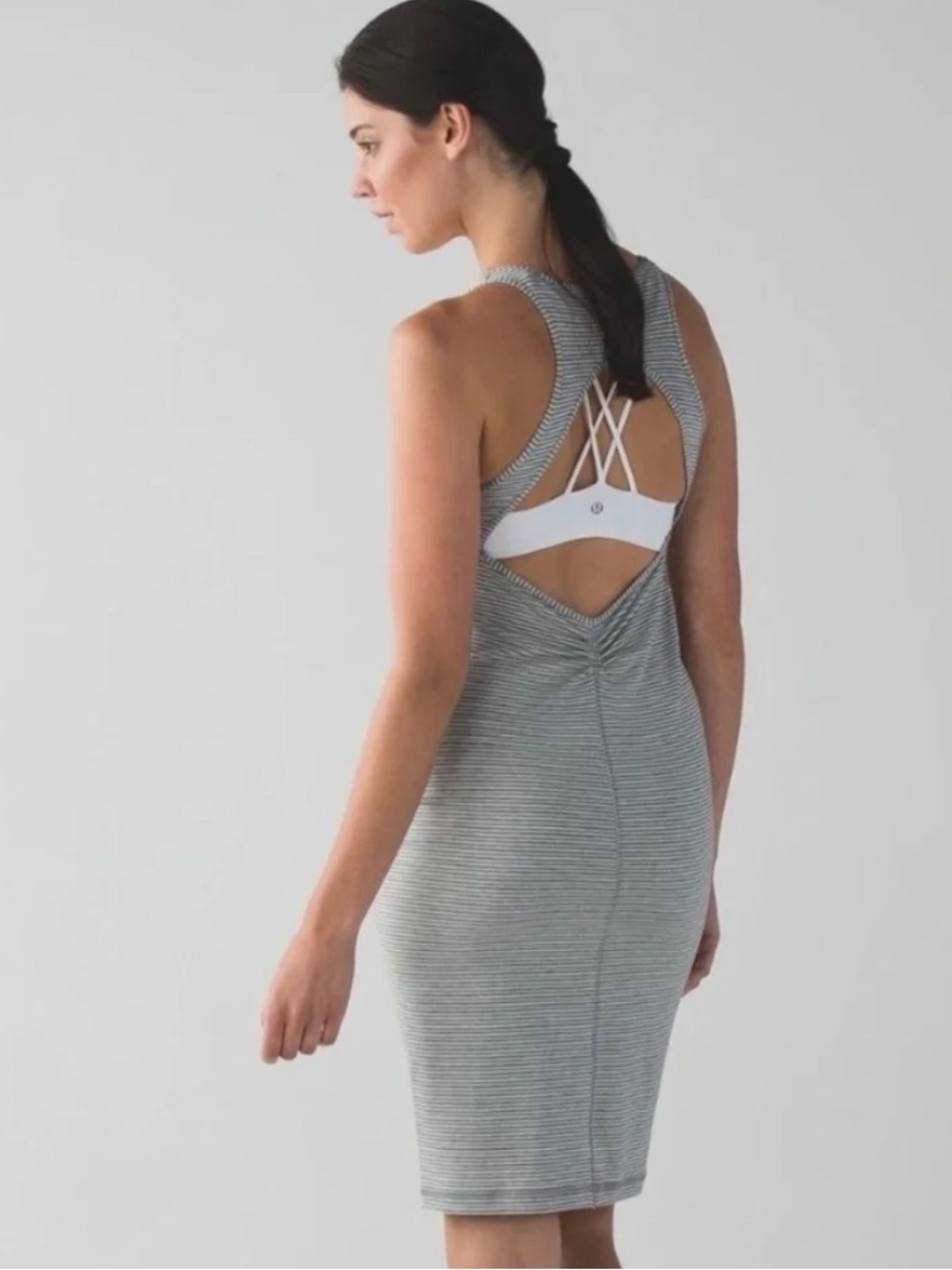 Lululemon Go For It Active Sleeveless Hyper Striped Midi Dress - Gray/White